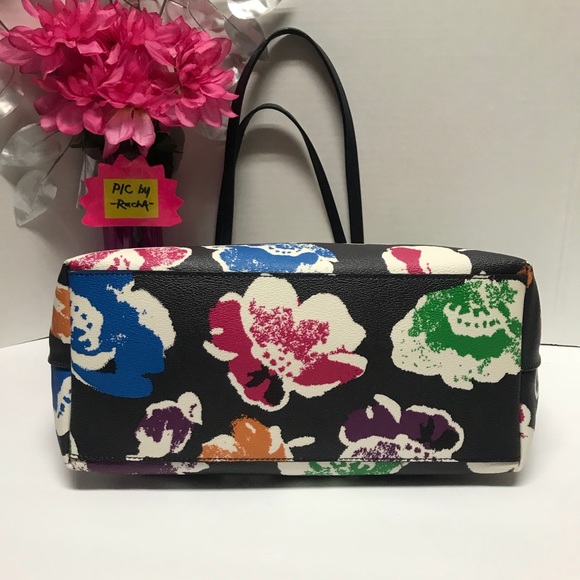 COACH Black Rainbow Floral City Zip Tote Purse Shoulder Hand Bag, Creed  # 37266 - Picture 6 of 14